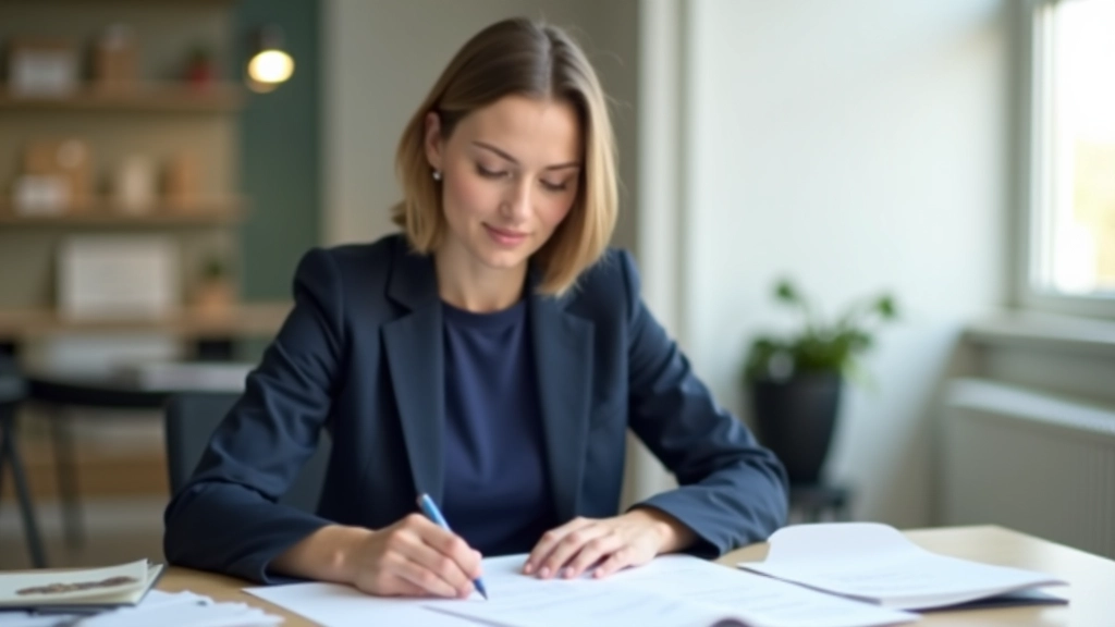 Femme consultante en vêtements professionnels dans un bureau moderne tenant des documents